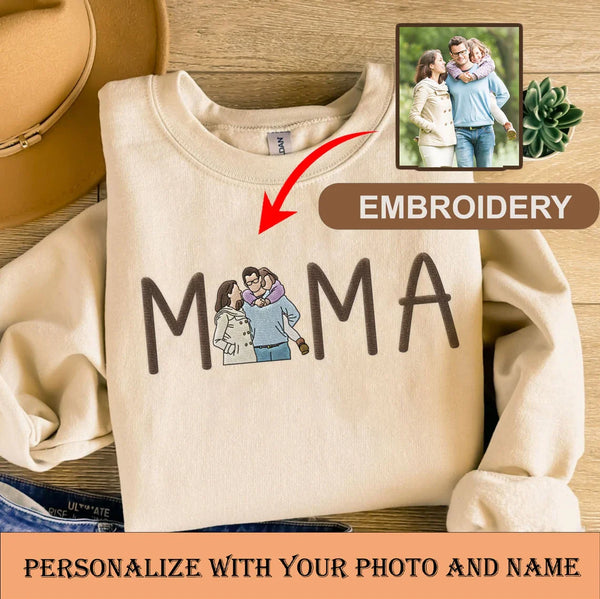 Custom Embroidered Mama Sweatshirt With Portrait From Photo